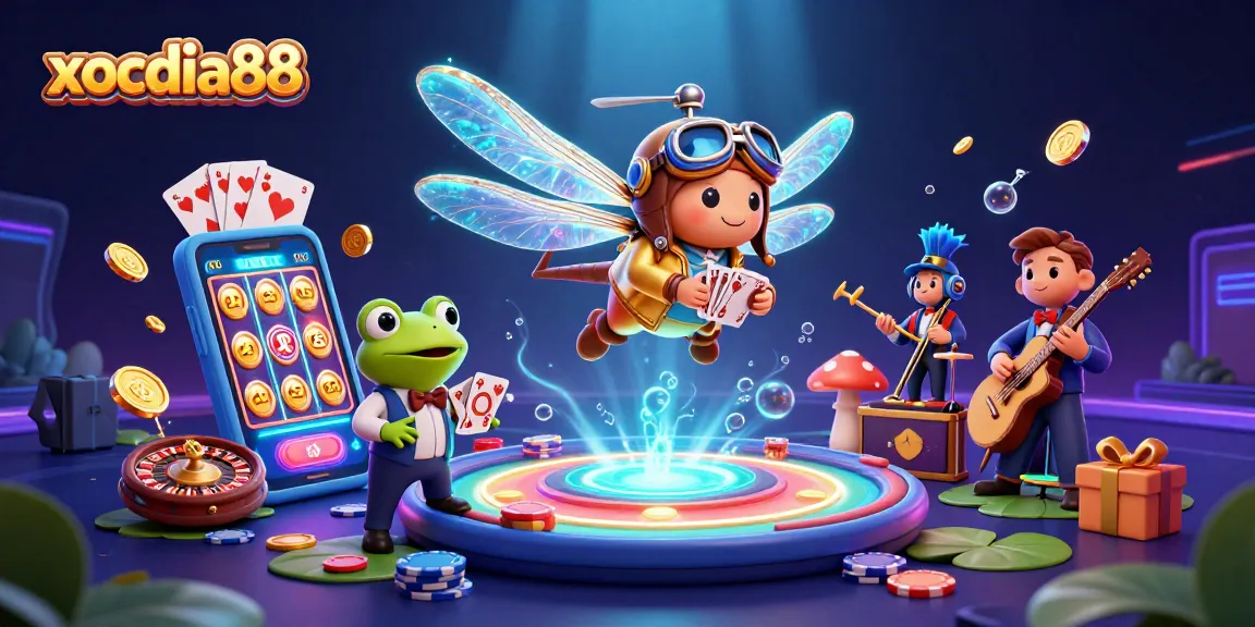 Experience thrilling gameplay at xocdia88 with a lively 3D casino scene featuring unique characters and vibrant elements.
