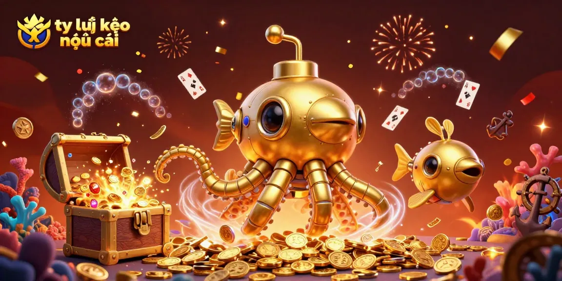 Experience the dynamic world of tỷ lệ kèo nhà cái with a vibrant scene of gold coins and a mechanical crew.