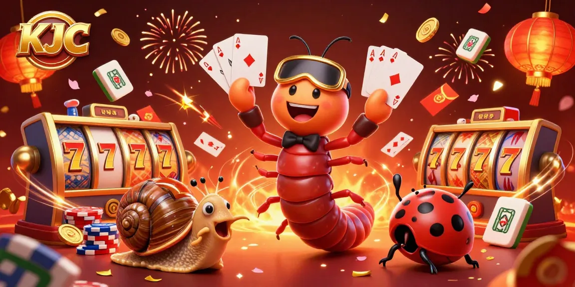 KJC engages players with a vibrant scene of a millipede dealer and high-rollers at a lively casino.