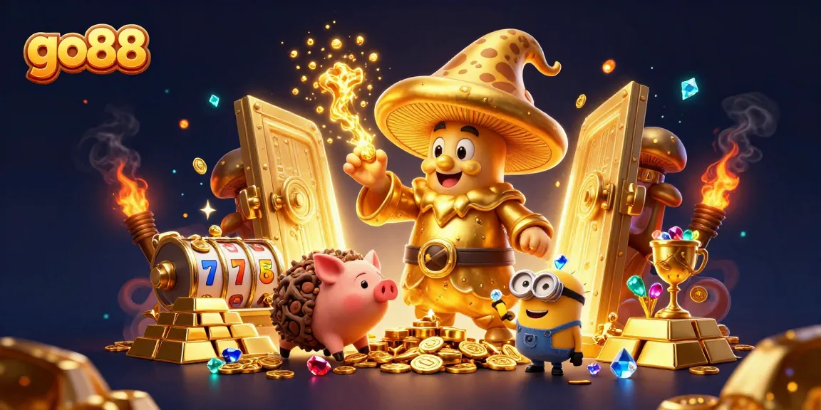 Experience the thrilling excitement of go88 with slots, treasure, and magic in a vibrant illustration.