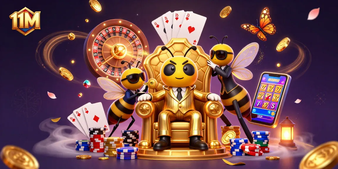 Engage with the vibrant 11M casino scene featuring a bumblebee mob boss and dynamic game elements.