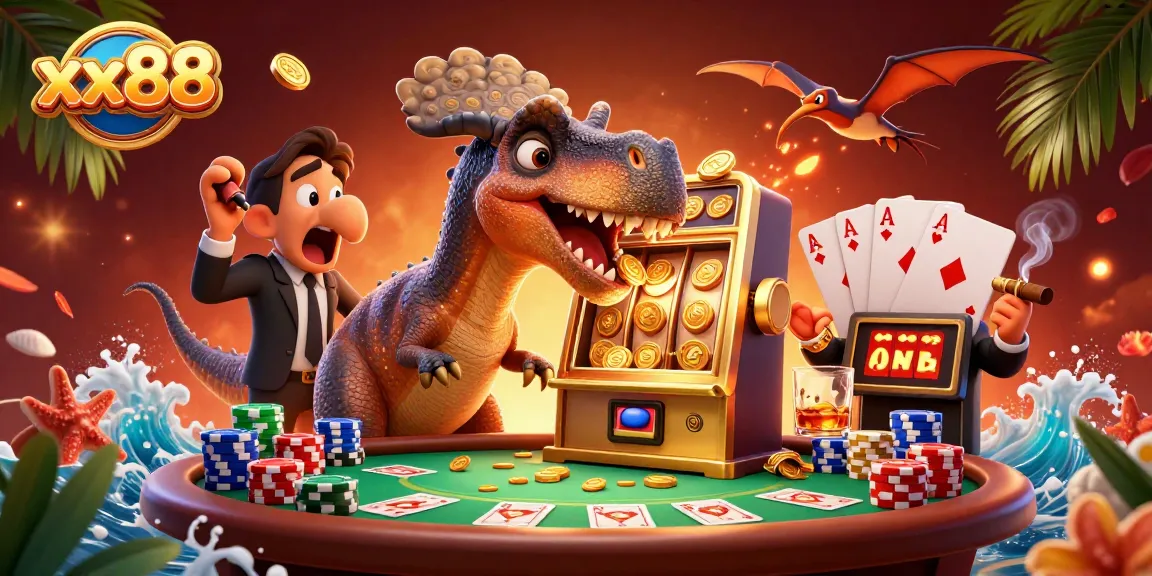 Experience xx88 with a pachycephalosaurus winning jackpots at a casino, lively and engaging.
