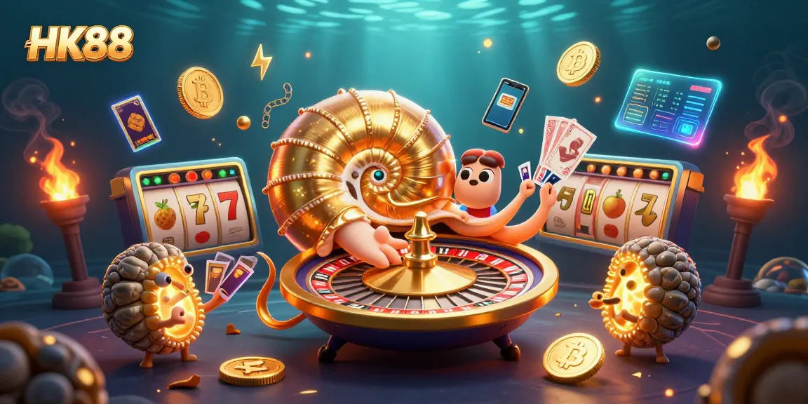 Experience thrilling gameplay with HK88 featuring vibrant casino elements and a unique nautilus character.