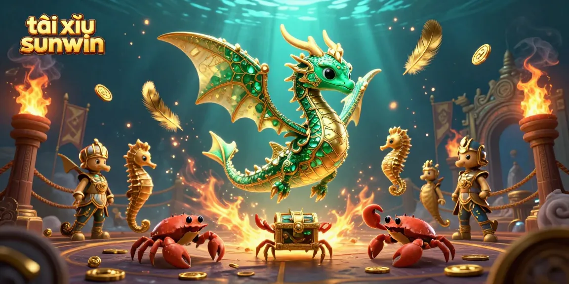 Tài xỉu sunwin offers thrilling gaming experiences represented by a sea dragon, creating excitement with golden elements.