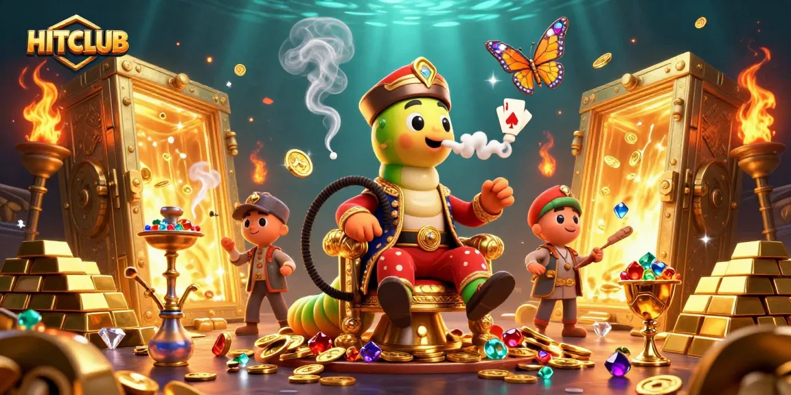 Engage in thrilling games at HITCLUB, where vibrant golden treasures and poker symbols create a captivating casino experience.