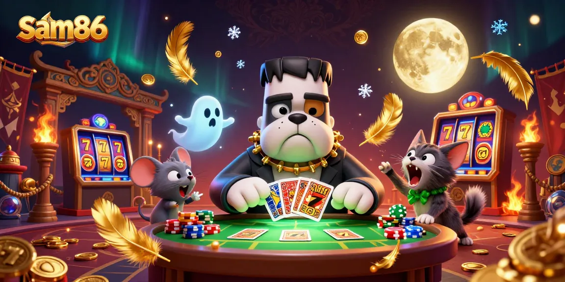 Engage in thrilling gameplay at sam86 with a vibrant 3D casino scene featuring unique characters and dynamic elements.