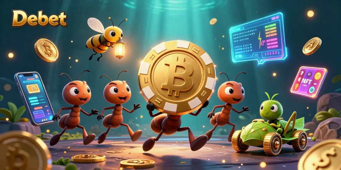 Engage in thrilling gambling with Debet as ants steal a giant poker chip in a vibrant casino heist.