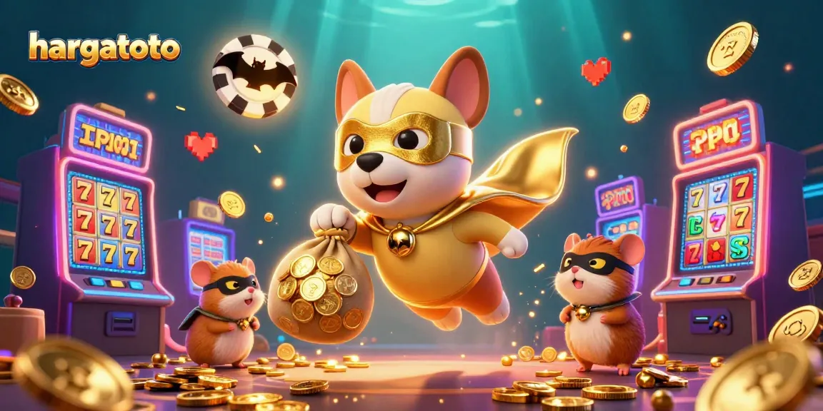 Experience seamless gaming with hargatoto's superhero dog and sidekick amidst colorful slots.