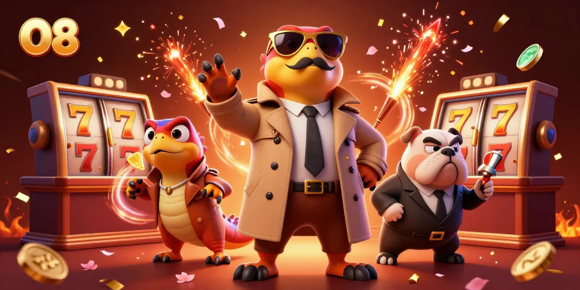 Engage with O8's dynamic casino experience featuring vibrant 3D cartoon characters in action.