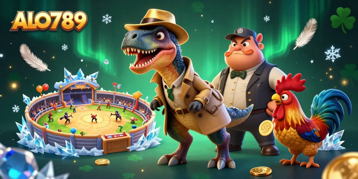 Experience thrilling cockfighting action with ALO789, featuring animated roosters and dynamic gameplay elements.