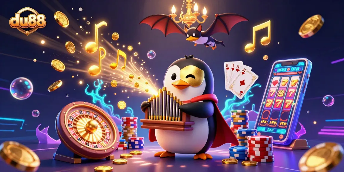 Experience du88's thrilling gameplay with a dynamic 3D penguin and golden treasures.