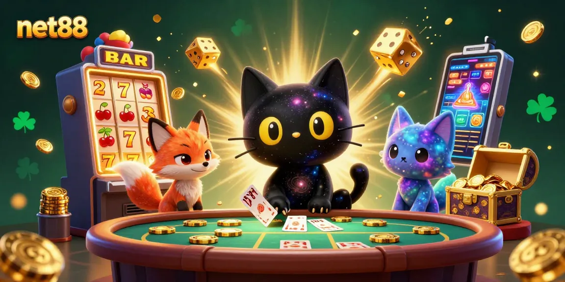 Experience net88’s vibrant cosmic casino scene with animated characters and dynamic gaming elements.