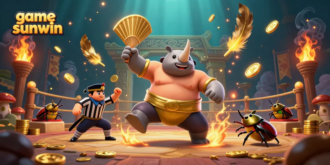 Experience thrilling gameplay with game sunwin as a beetle champion and referee animate a vibrant casino scene.