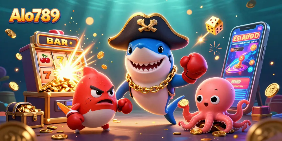 Alo789 brings excitement to players with a vibrant casino scene filled with playful characters and rich game elements.
