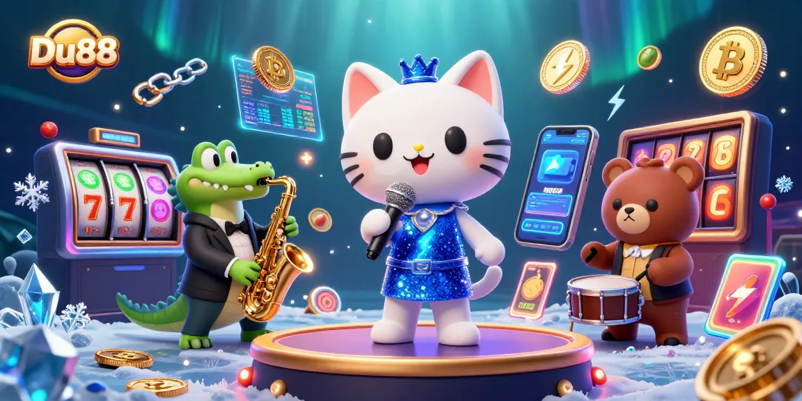 Engage in exciting gaming action with Du88, featuring animated characters and vibrant casino elements.