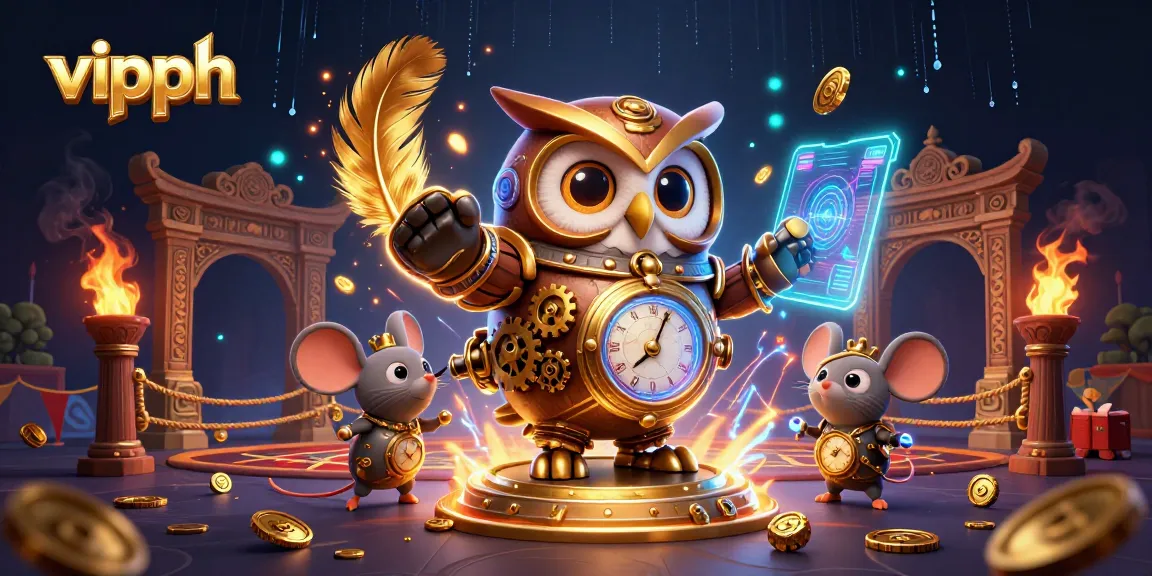 Experience thrilling vipph casino action with a steampunk owl and futuristic vibes in a rich 3D illustration.