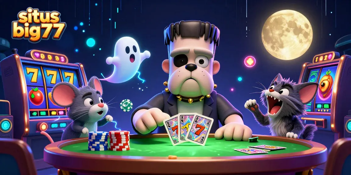 Experience thrilling moments with situs big777, featuring colorful slot machine reels and whimsical characters.