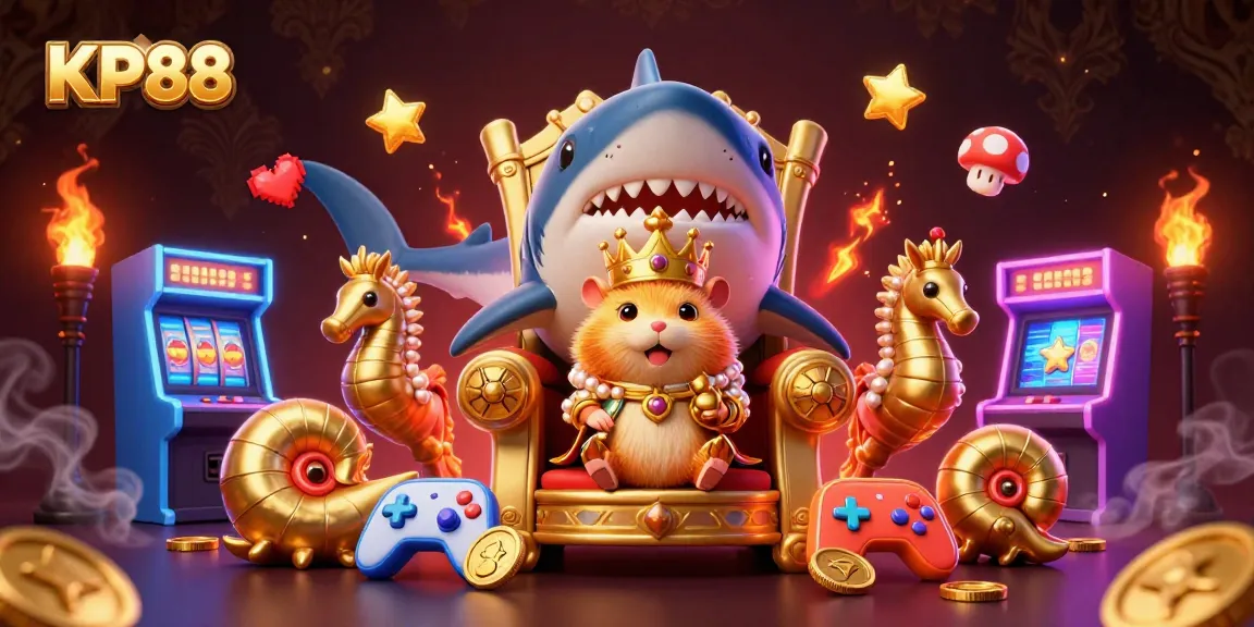 Experience the vibrant world of KP88 with dynamic gaming action featuring a golden hamster king.