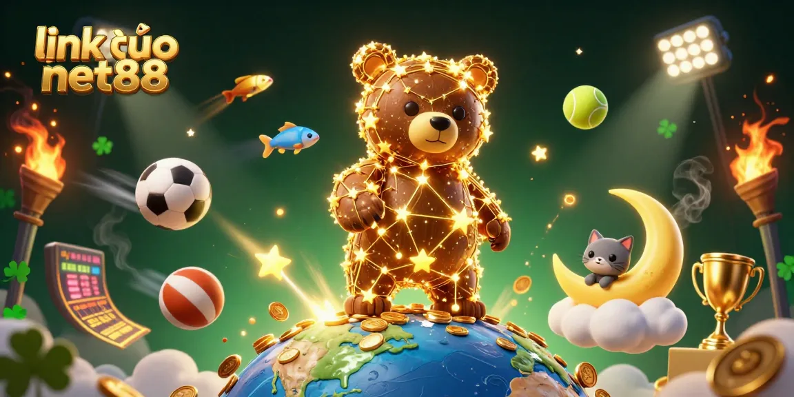 Experience thrilling gaming adventures with link vào net88, featuring a constellation bear scooping coins.