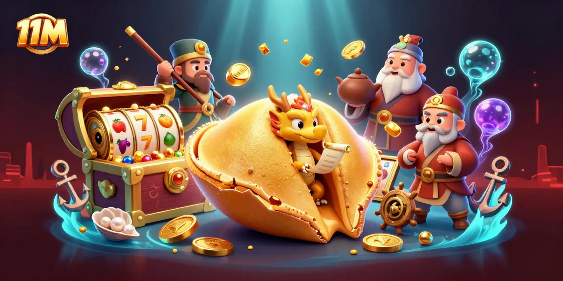Experience 11M slots excitement with vibrant characters, treasure, and dynamic gaming elements.