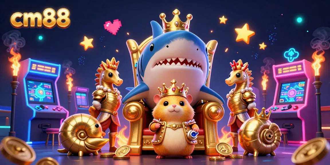 Experience the thrill of cm88 with vibrant 3D gambling action featuring a golden hamster king and arcade elements.