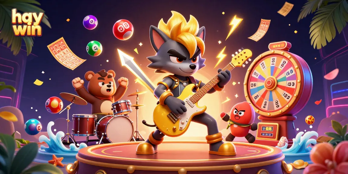 Experience the thrill of Hay Win with vibrant casino-themed illustration showcasing lively characters amidst dynamic game elements.
