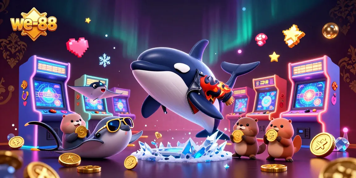 Engage in thrilling slots and jackpots at we-88 with a vibrant 3D casino world illustration.
