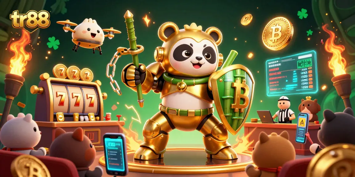 Spin the reels at tr88's vibrant casino with golden panda piloting a bamboo robot!