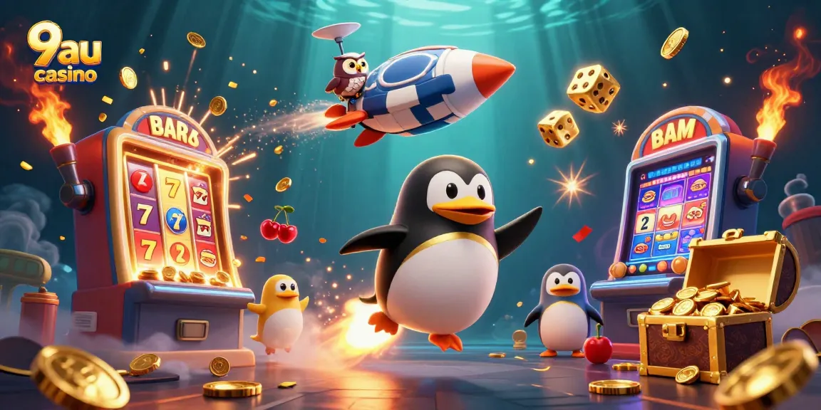 Experience the thrill of 9au casino with a dynamic 3D scene filled with golden treasures and excitement.