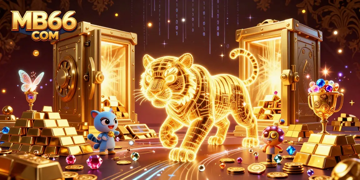 Experience thrilling moments with MB66 COM at the digital casino, featuring a golden tiger and treasures.