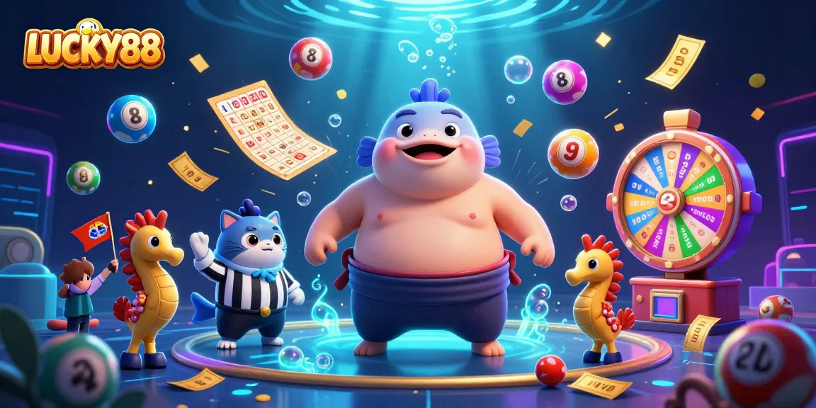 Engage in the thrilling world of LUCKY88 with a vibrant underwater casino scene featuring a fugu champion!
