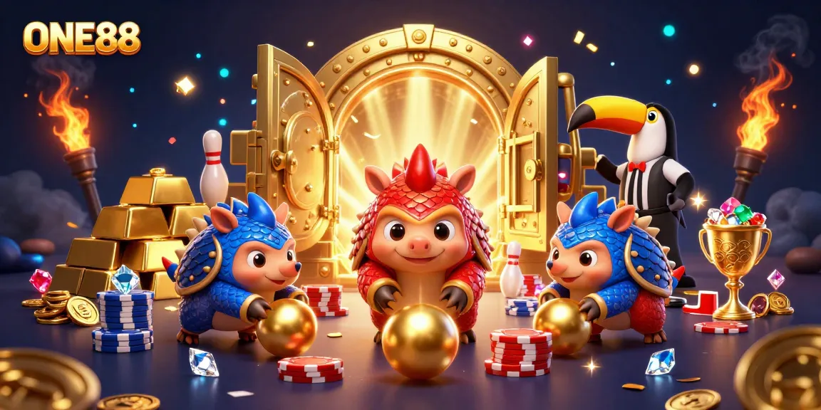 ONE88 pangolins compete in a thrilling poker-themed scene filled with gold and gemstones.