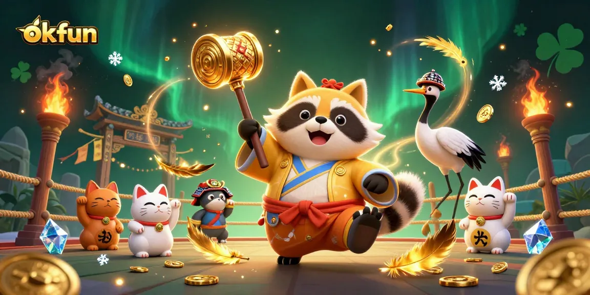 okfun players celebrating wins in a vibrant casino scene featuring luck and fortune elements