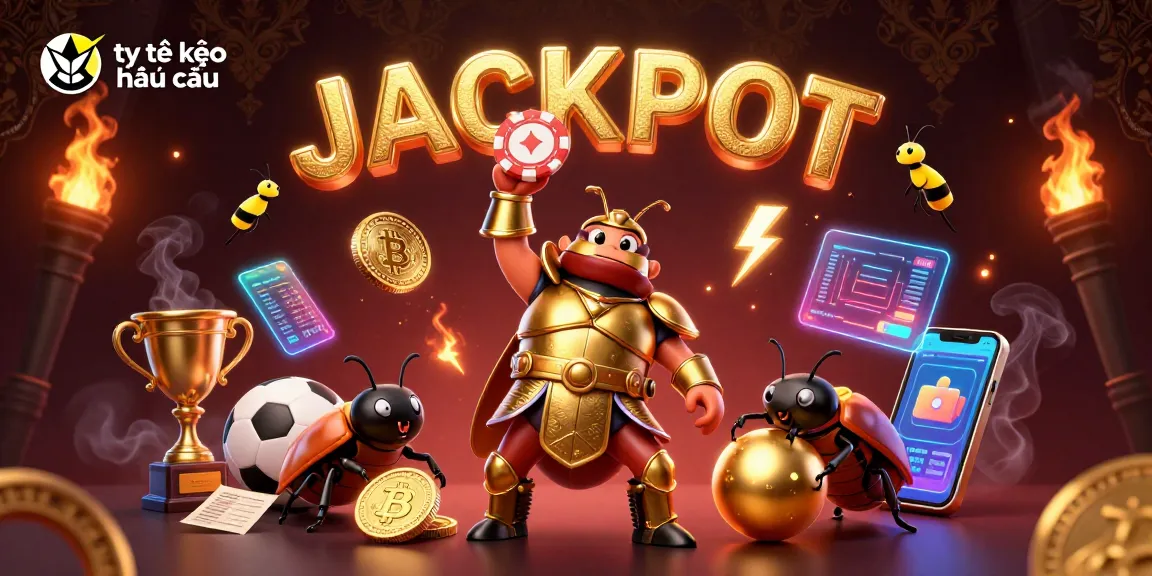 Highlighting tỷ lệ kèo nhà cái with a heroic beetle lifting a poker chip above a dynamic sports betting scene.