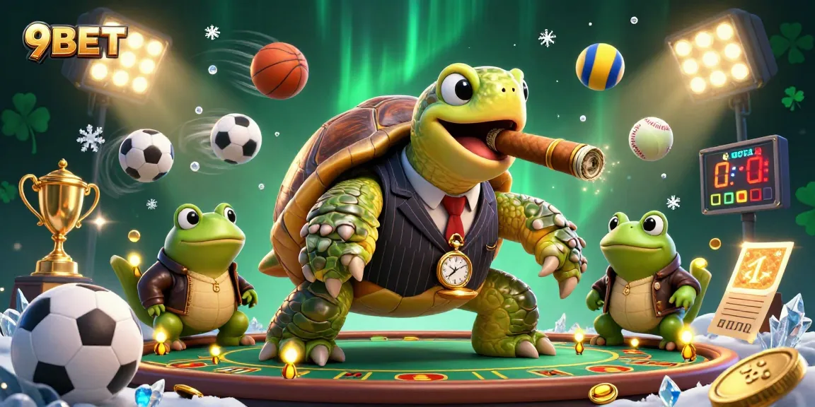 Watch 9BET's thrilling sports betting action with a mobster turtle and bullfrog enforcers.