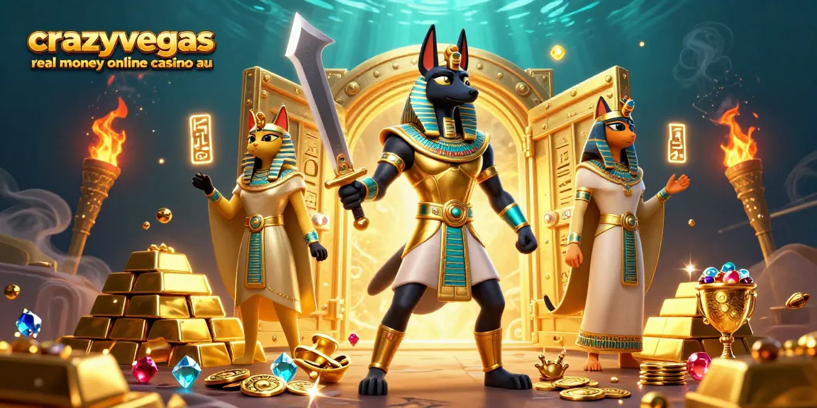 Experience the excitement of crazyvegas real money online casino au with Anubis, Bastet, and gold treasures.