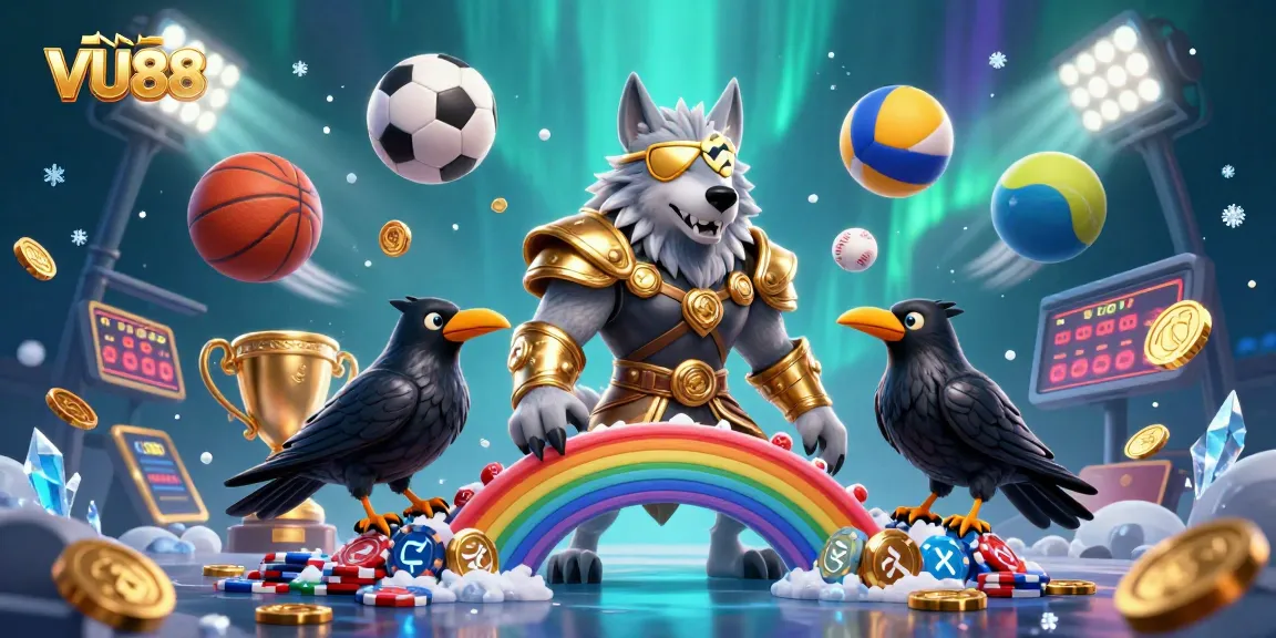Experience VU88 with thrilling sports moments illustrated in a vibrant casino scene.