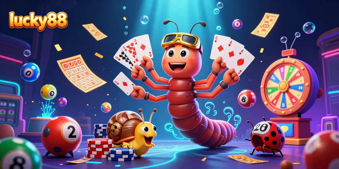 Experience exhilarating gaming with lucky88's vibrant scene of cheerful characters and dynamic casino elements.