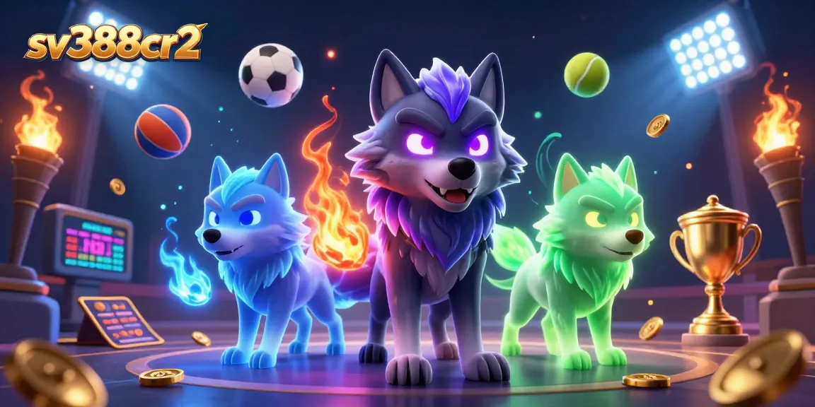 Engage with thrilling matches at sv388cr2, featuring a spectral wolf pack amidst dynamic sports betting elements.