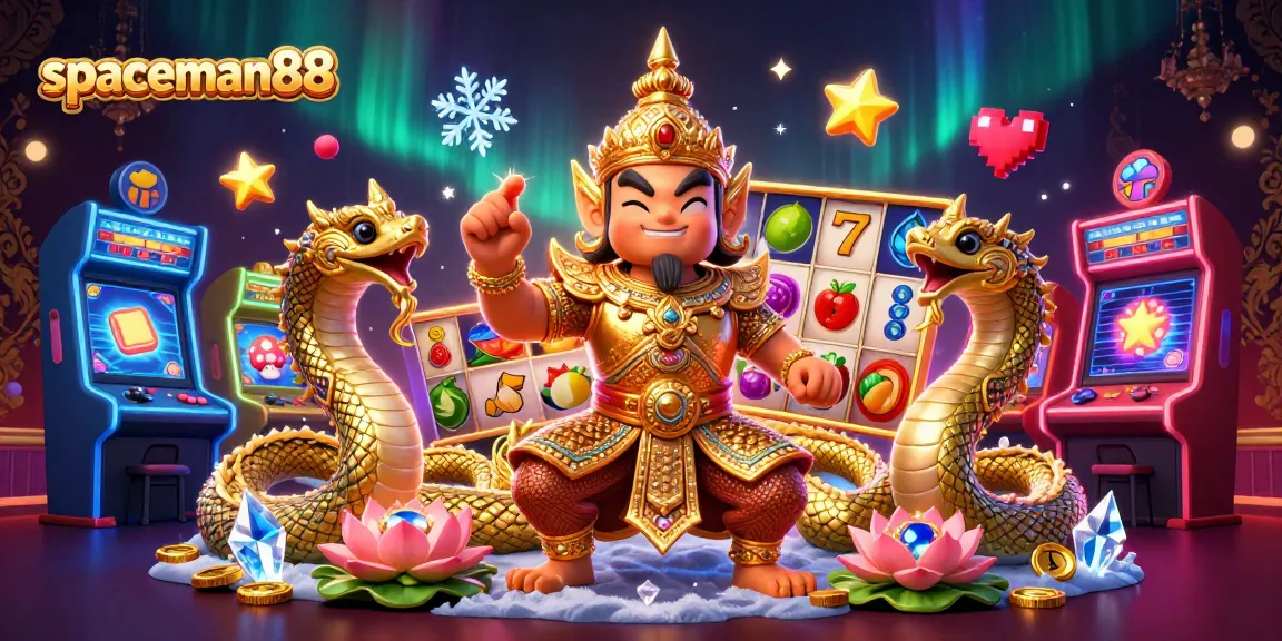 Spin the reels with spaceman88: A vibrant slot game illustration featuring golden armor and mythical companions.