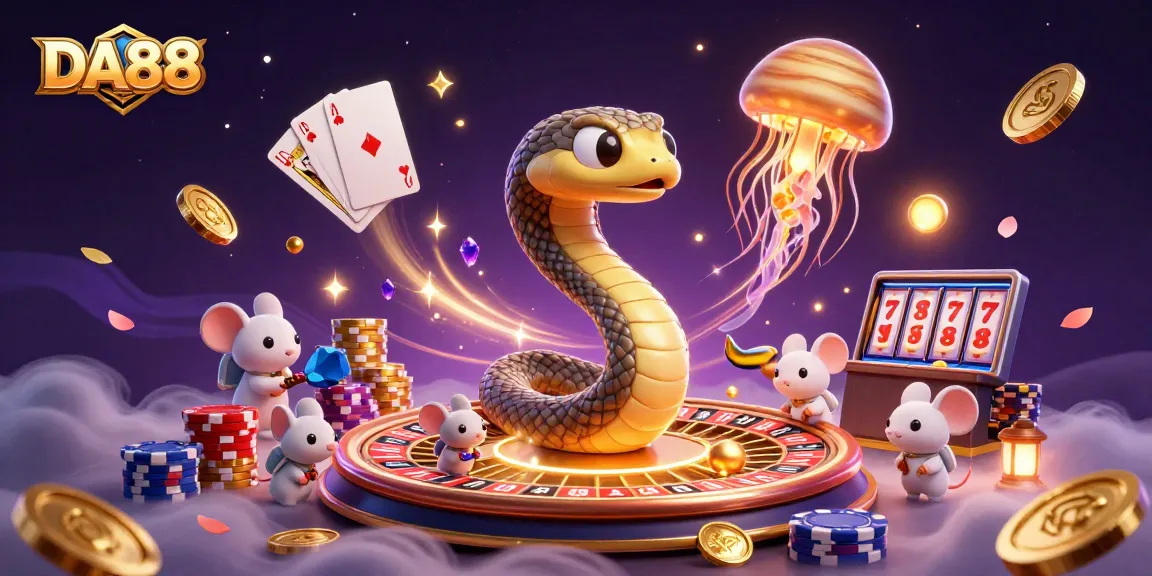 DA88 casino scene with Saturn ring snake as roulette wheel and players betting in space