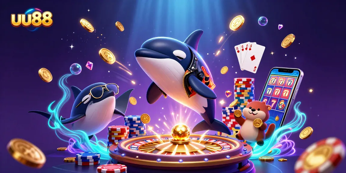 Engage in thrilling gaming with uu88's adventurous orca, stingray, and sea otters amidst exciting casino elements.