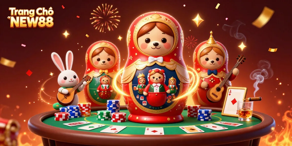 Experience the thrill of Trang Chủ NEW88 with this vibrant 3D casino scene featuring colorful characters and game elements.